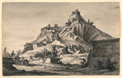 Stage Design, Mountain with Town on Slopes by Romolo Achille Liverani