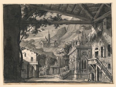 Stage Design: Village in Hilly Landscape, for L