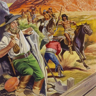 Jacob Waltz and His Friend Being Attacked by Apache Indians by Ron Embleton
