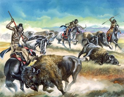 Native American Indians Killing American Bison by Ron Embleton