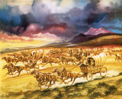 Settlers on a land race into Indian territory by Ron Embleton