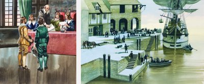 The Pilgrim Fathers at Southampton Docks by Ron Embleton
