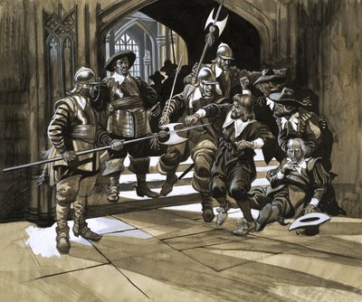 Unidentified Men Being Thrown Out of a Building by Guards by Ron Embleton