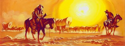 Wagon trail in the blistering heat by Ron Embleton