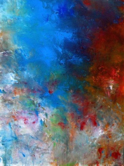 Dynamic Blue Red Abstract by Ron Halfant
