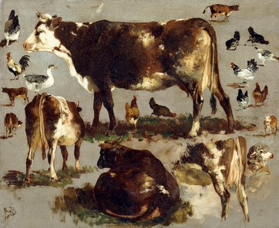 Studies of Cows, Hens, Roosters, a Goose and a Sheep by Rosa Bonheur