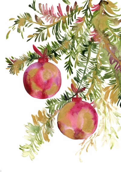 Holiday Pine and Baubles by Rosana Laiz Blursbyai
