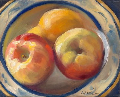 Yellow Pear and Apples, 2017 by Rosemarie Adcock