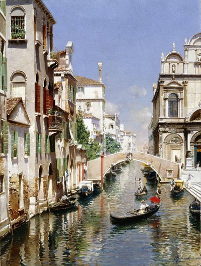 A Venetian Canal with the Scuola Grande di San Marco and Campo San Giovanni e Paolo, Venice by Rubens Santoro