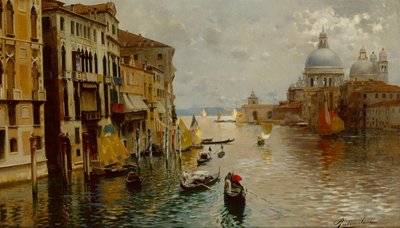 Gondolas on the Grand Canal, the Dogana and Santa Maria della Salute beyond, Venice by Rubens Santoro