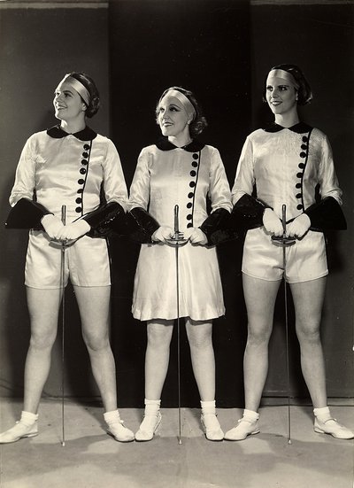 Portrait of Three Female Gymnasts in Fencing Clothes by Rudolf Duhrkoop