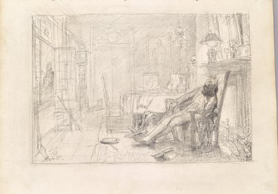 Man in Armchair and Death at the Door by Rudolf Hausleithner