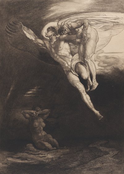 Lucifer Carries Cain up into the Finite Space, from Eight Etchings on Byron