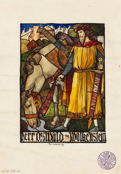 Oswald von Wolkenstein Design for Stained Glass by Rudolf Schiestl