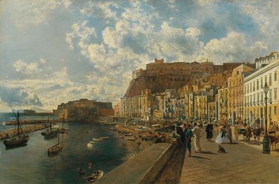 On the Beach of Santa Lucia in Naples by Rudolf von Alt