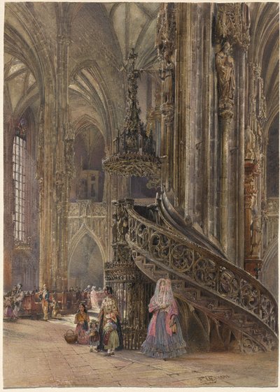 The Interior of the Cathedral of Saint Stephen at Vienna by Rudolf von Alt