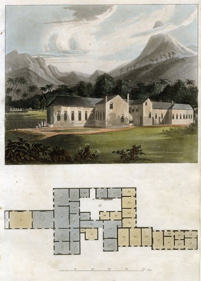 View and Plan of Longwood House, St. Helena: The Residence of Napoleon Bonaparte by Rudolph Ackermann