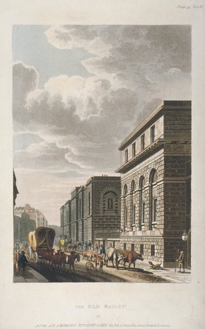 View of Old Bailey, Looking North, City of London by Rudolph Ackermann
