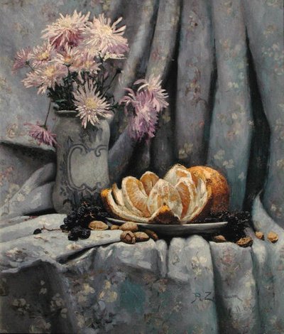 Chrysanthemums and an Open Orange by Rufus Fairchild Zogbaum