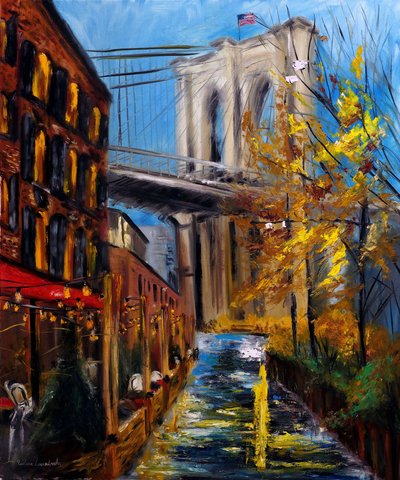 Autumn at Brooklyn Bridge in DUMBO New York by Ruslana Levandovska