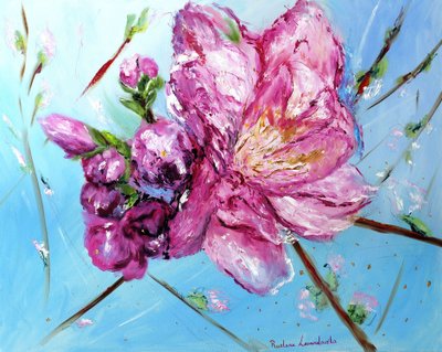 Pink Cherry Blossoms with Gold Embellishment by Ruslana Levandovska