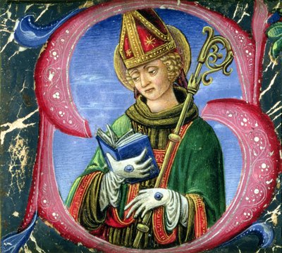 Historiated initial S depicting a Bishop Saint, c.1470 by Russi Francesco di Giovanni de