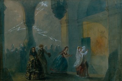 Stage Design for the Play The Storm by A. Ostrovsky, Mid 19th Century by Russian Master