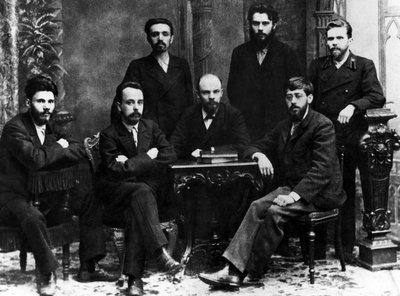 Lenin with a group of members of the St Petersburg League of Struggle for the Emancipation of the Working Class, St Petersburg, February 1897 (b/w photo) by Russian Photographer