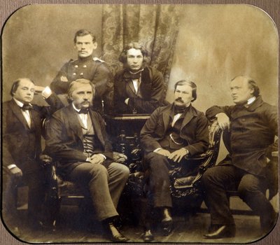 Leon Tolstoi and Dmitri Grigorovitch with Ivan Alexandrovitch Gontcharov, Ivan Sergeyevich Tourgueniev, Alexander Vasilievich Drushinin, and Al by Russian Photographer