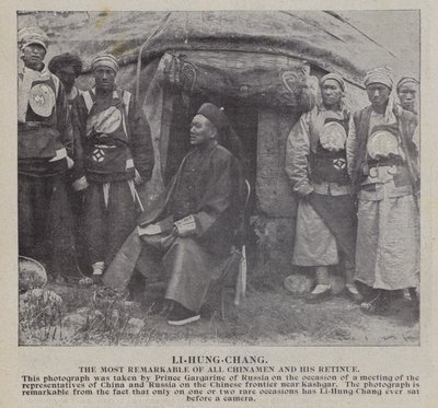 Li-Hung-Chang, the most remarkable of all Chinamen and his retinue by Russian Photographer