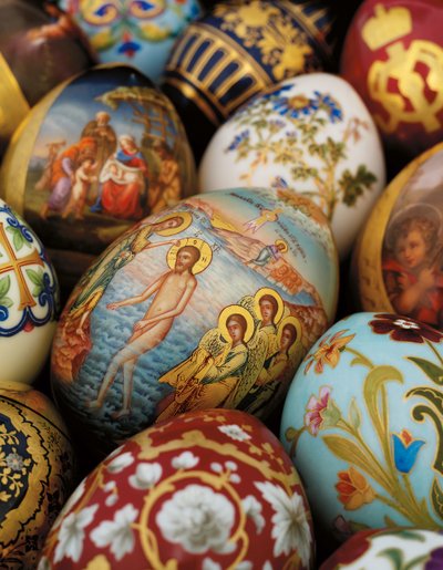 A collection of painted porcelain easter eggs by the Imperial Porcelain Factory, c. 1850-1870 by Russian School