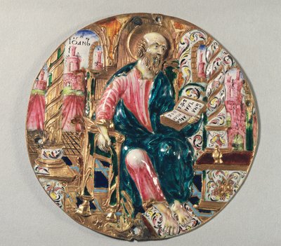 Gilt and enamel plaque showing St. John the Evangelist by Russian School