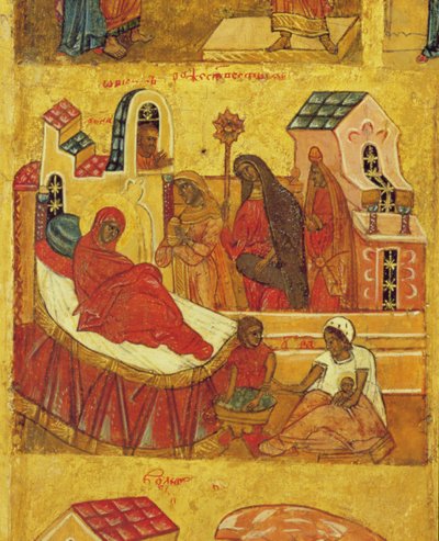 Icon Depicting the Birth of the Virgin (detail) by Russian School