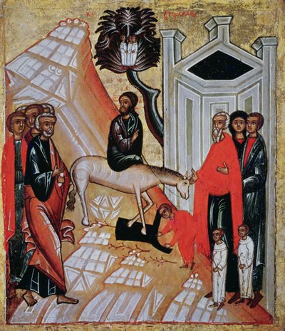 Icon Depicting the Entry of Christ into Jerusalem, Novgorod School by Russian School