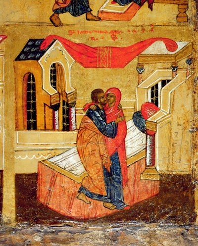 Icon Depicting the Meeting at the Golden Gate (detail) by Russian School