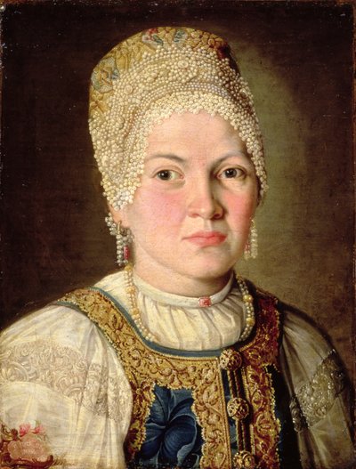 Portrait of a Woman in Russian Costume by Russian School