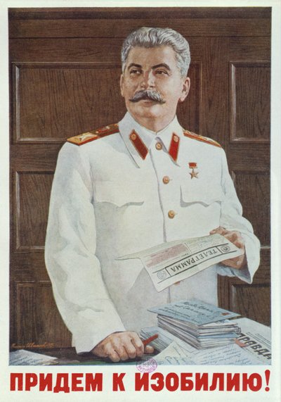 Soviet Poster of Stalin Reading a Telegram, 1949 by Russian School