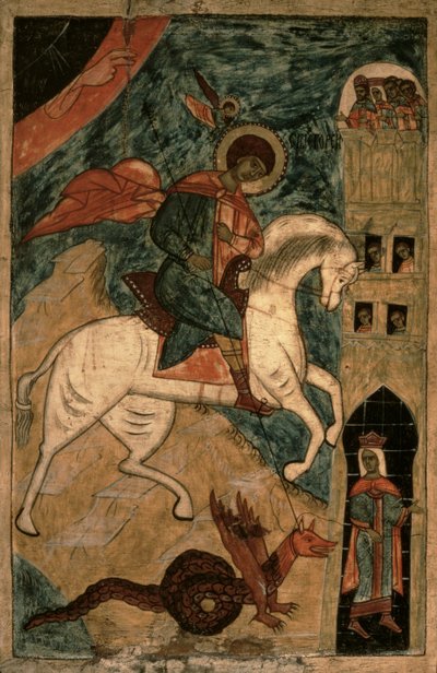 St. George and the Dragon, Russian Icon from Vologda, 15th Century by Russian School
