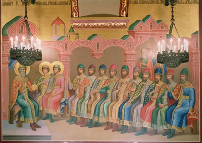 St. Vladimir, Grand Duke of Kiev and his Sons, mural by Palekh masters in the Faceted Chamber, 1882 by Russian School