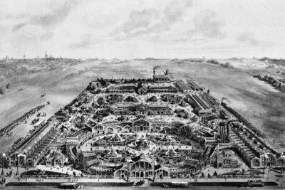 View of the 1882 All-Russian Exposition, Khodynka, Moscow, Russia by Russian School