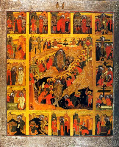 The Descent into Hell with the Scenes of the Passion of the Christ, 16th century by Russian icon.