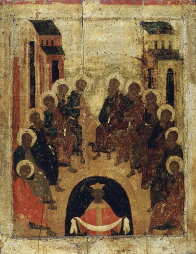 The Descent of the Holy Spirit on the Apostles, c. 1410 by Russian icon.