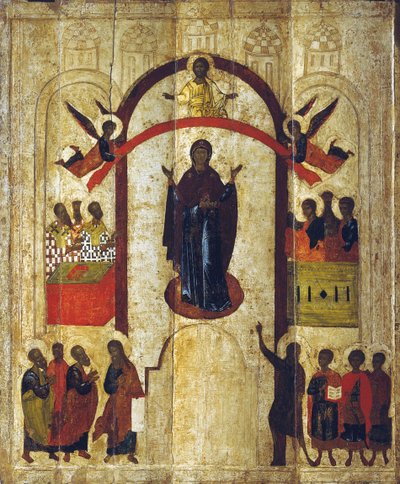 The Protection of the Mother of God Pokrov, c1399 by Russian icon.