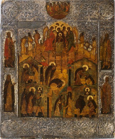 The Revelation of Virgin Mary to Saint Alexander Svirsky by Russian icon.