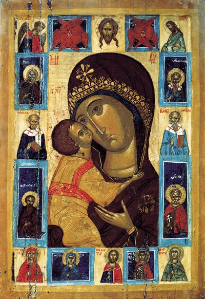 The Virgin Eleusa with Selected Saints by Russian icon.