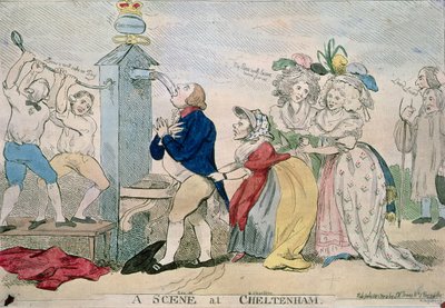 A Scene at Cheltenham. Satirical Cartoon, pub. 1788 by S.W. Fores