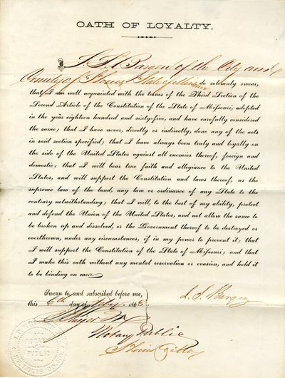Swears Oath of Allegiance to the Government of the United States and the State of Missouri by S. Bargen