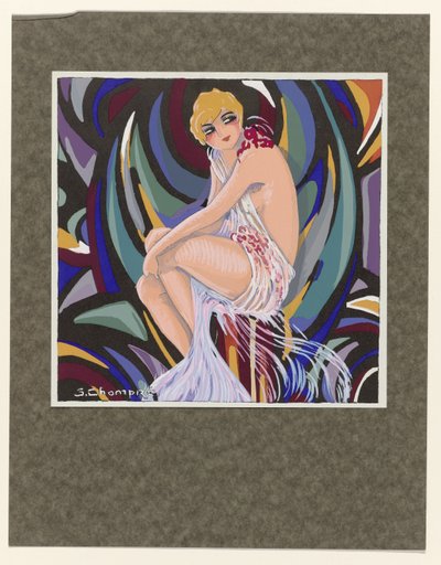 Modern Women, 1926: Seated Woman with Drapery by S Chompré