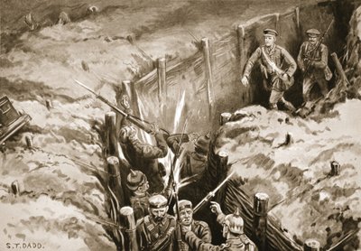 Second-Lieutenant Turner Leading a Bombing Attack Down a German Communication Trench by S. T. Dadd