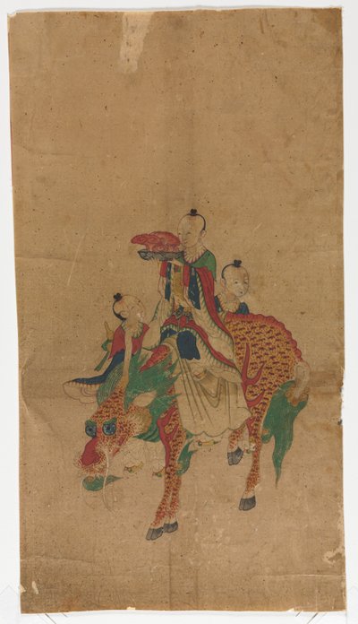 Daoist Immortal on a Kilin and Two Attendants by Sa Lin Pun